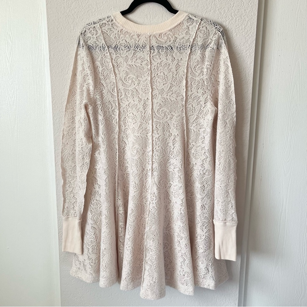 Free People Coffee In The Morning Tunic Crochet Knit Top Chamoix Medium Boho - Picture 11 of 15